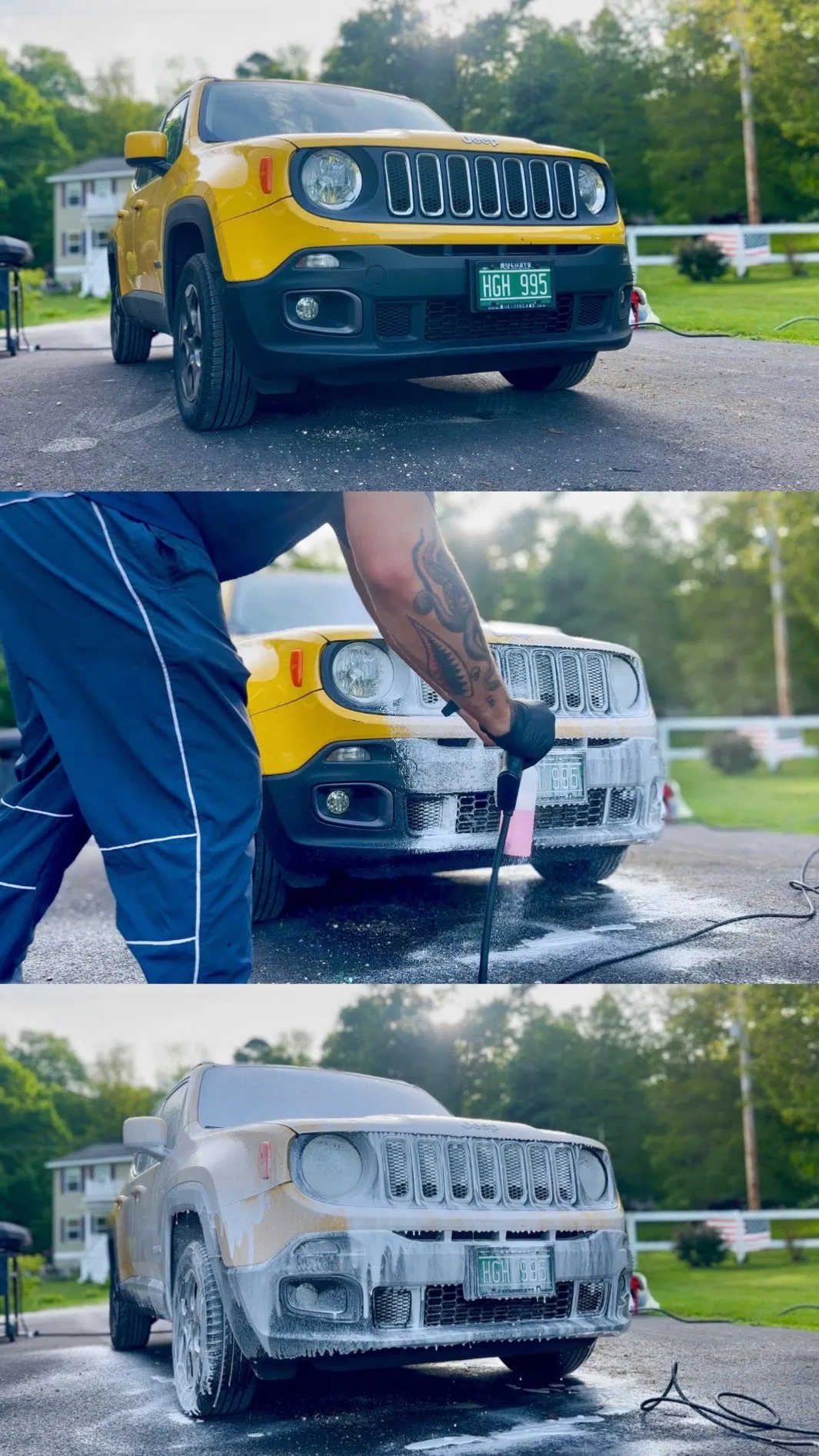 Yellow Jeep during a mobile hand wash