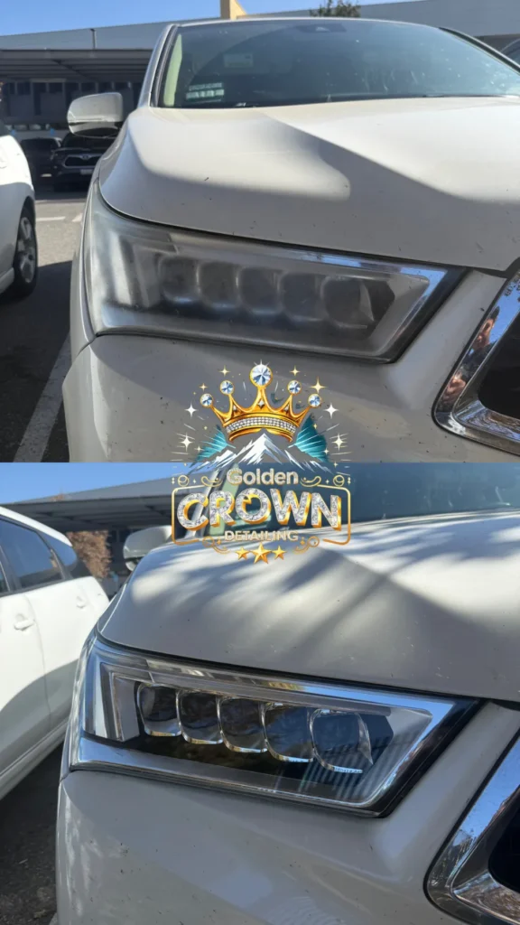 SUV headlight before and after restoration