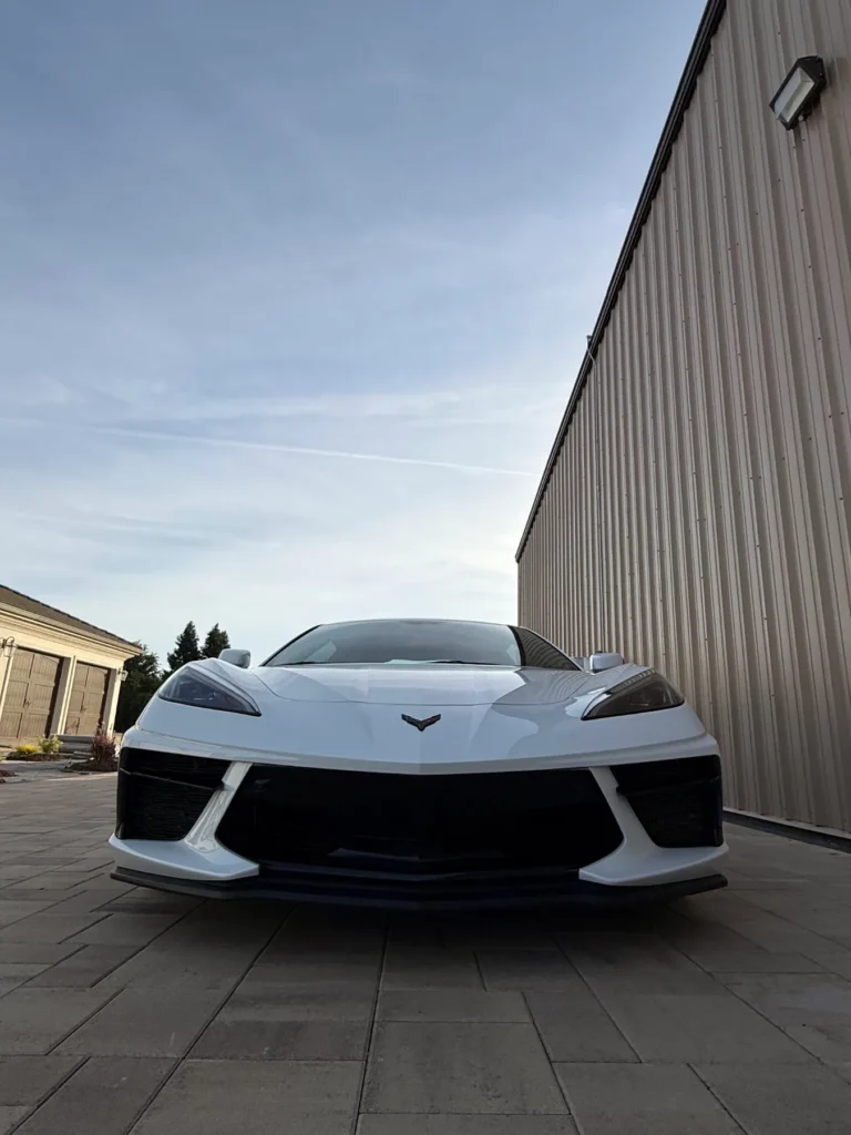 White Chevrolet Corvette after an exterior detail