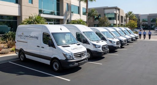 Row of white work vans