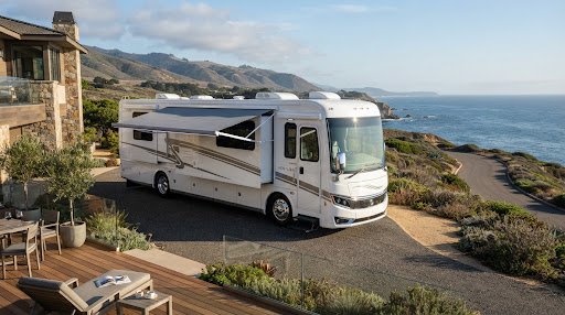 RV parked by the coast